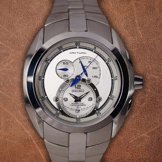 Seiko Arctura SNL045P1 42mm Kinetic Chronograph White Dial - Horology Story Youtube Store