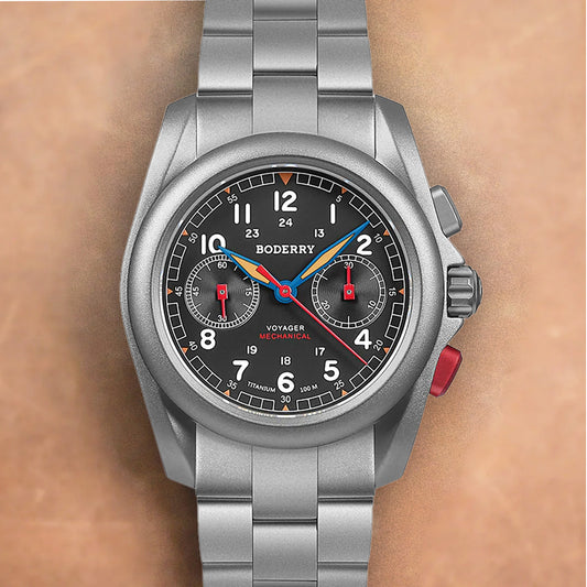 Boderry Voyager Chronograph BD-M02T-01B Titanium Field 100m Grey Dial