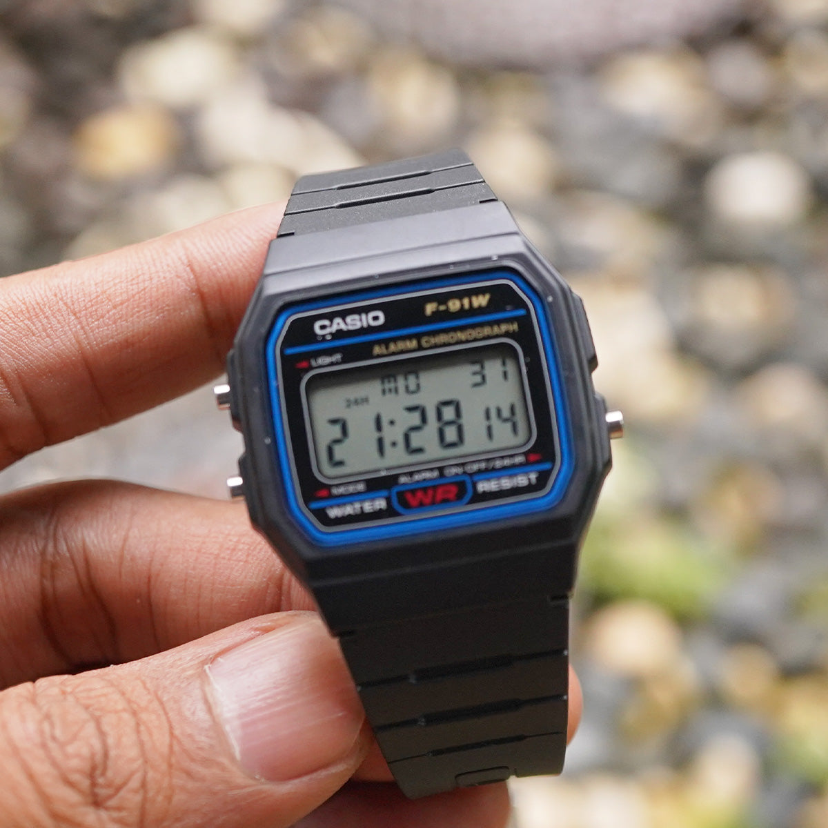 Casio F-91W-1DG Digital Stopwatch On Rubber