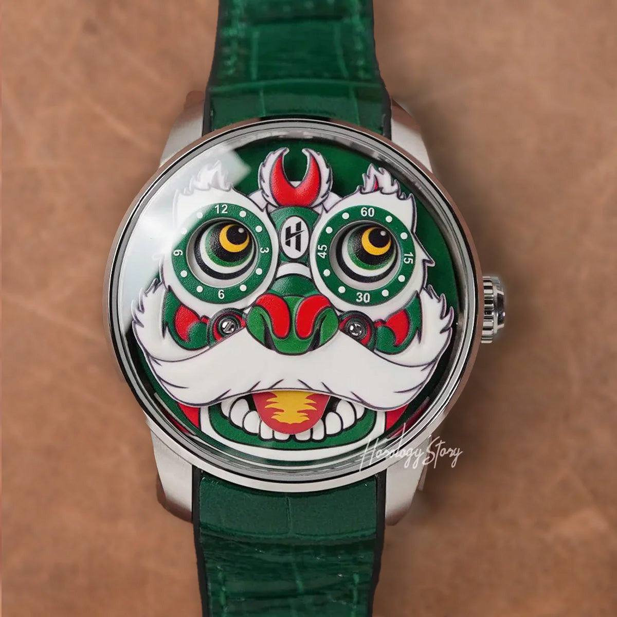 LUCKY HARVEY Green Lion Rolling Eyes Automatic