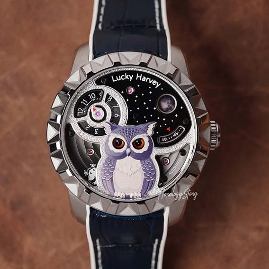 LUCKY HARVEY Silver Blinking Eyes Owl Automatic