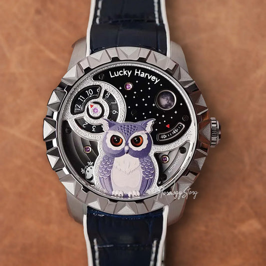 LUCKY HARVEY Silver Blinking Eyes Owl Automatic