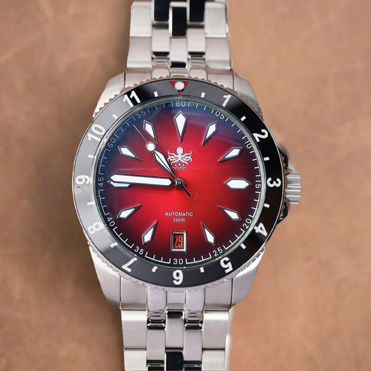 Phoibos Voyager 200m PY035D Sunburst Red Dial