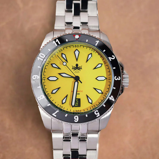 Phoibos Voyager 200m PY035F Matte Yellow Blue Dial