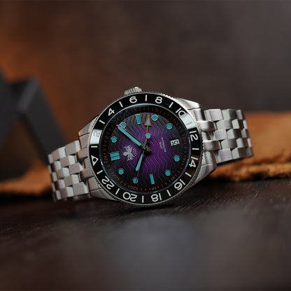 Phoibos Wave Master GMT 200M PY049H Purple Dial - Horology Story Youtube Store