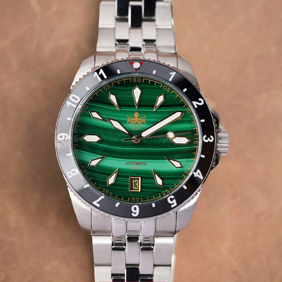 Phoibos Voyager 200m PY035A Green Malachite Dial