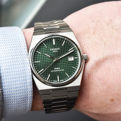 Tissot PRX 40mm T137.407.11.091.00 Powermatic 80 Green Dial on Bracelet