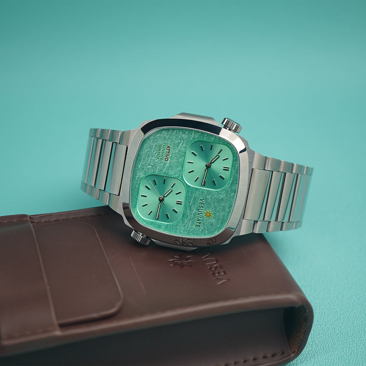 Vesuviate Attivo-Duplex 39mm Cyan Green Dual Dial - Horology Story Youtube Store