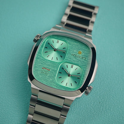 Vesuviate Attivo-Duplex 39mm Cyan Green Dual Dial - Horology Story Youtube Store