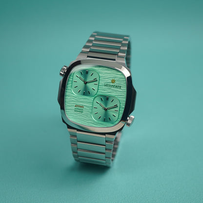 Vesuviate Attivo-Duplex 39mm Cyan Green Dual Dial - Horology Story Youtube Store